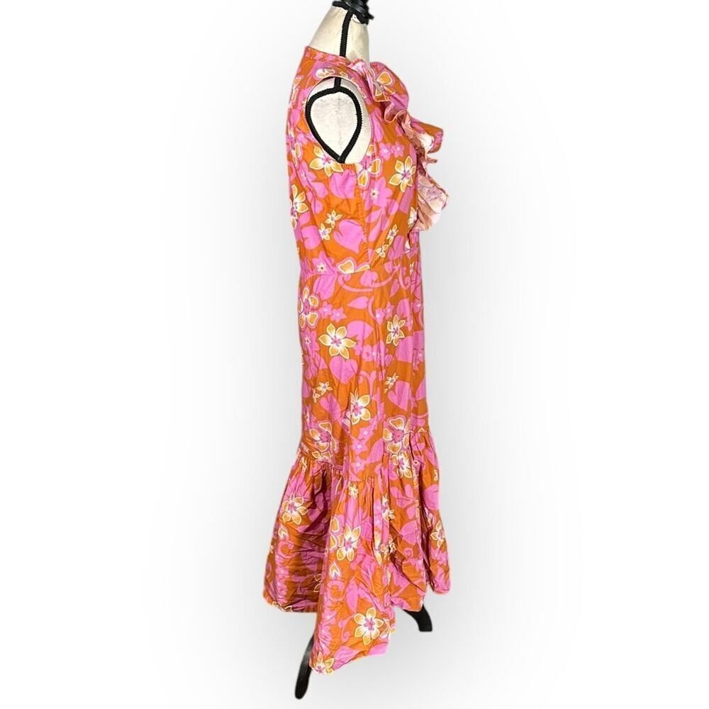 Warm Sierra Midi Dress Women's Size 1 Pink Orange Floral Ruffle Sleeveless RTR - Picture 6 of 15